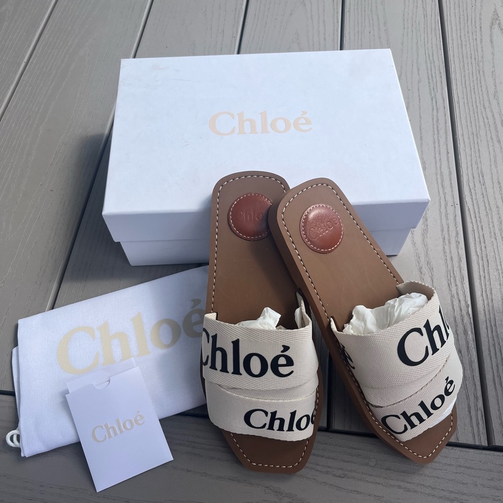 Chloe Woody Logo Slide Sandal